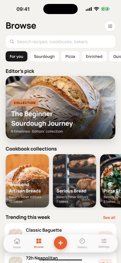 Browse cookbook collections and community timelines